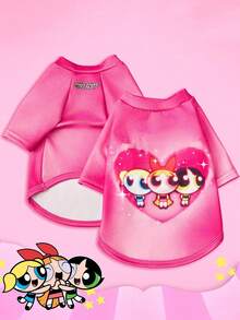 THE POWERPUFF GIRLS X PETSIN 1件玫瑰紅可愛大眼睛女孩三人組卡通印花寵物T恤，超柔軟親膚，透氣面料，防跳蚤，不易掉毛，耐熱，讓貓狗在居家或外出時保持舒適時尚 - 玫紅色 - 查看 1