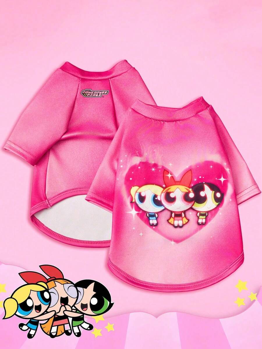 THE POWERPUFF GIRLS X PETSIN 1件玫瑰紅可愛大眼睛女孩三人組卡通印花寵物T恤,超柔軟親膚,透氣面料,防跳蚤,不易掉毛,耐熱,讓貓狗在居家或外出時保持舒適時尚 - 玫紅色 - 查看 1