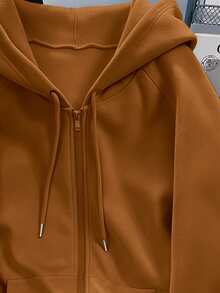 Resyla Women's Solid Color Raglan Long Sleeve Zipper Front Hooded Jacket - Mocha Brown - View 5