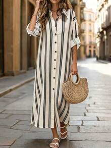Breezaya Women's Striped Colorblock Casual Daily Summer Dress - Apricot - View 4
