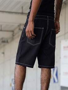Manfinity Roghcode Celana Pendek Denim Kasual Pria - Hitam - View 2