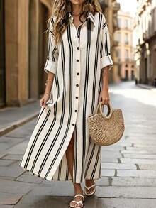 Breezaya Women's Striped Colorblock Casual Daily Summer Dress - Apricot - View 3