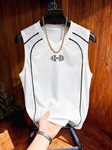 Manfinity Campus Court 男士槓鈴印花休閒健身運動背心 - 白色 - 查看 3