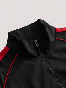 Driftmere Men's Casual Fashionable Loose Fit Jacket With Side Stripe Design, Comfortable Soft Breathable Stand Collar, Spring/Autumn Sport - Black - View 3