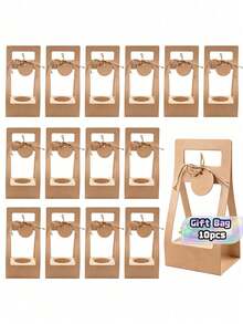10Pcs Kraft Paper Plant Gift Bags With Handles & Tags, Portable Potted Succulent Carry Bags, Perfect For Father's Day, Wedding & Party Small Gifts, Mini Plant Presents - A - View 1