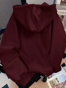 Resyla American Vintage Fashion Zipper Long Sleeve Hooded Sweatshirt - Burgundy - View 2