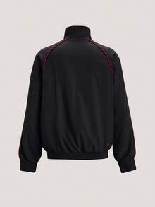 Driftmere Men's Casual Fashionable Loose Fit Jacket With Side Stripe Design, Comfortable Soft Breathable Stand Collar, Spring/Autumn Sport - Black - View 2