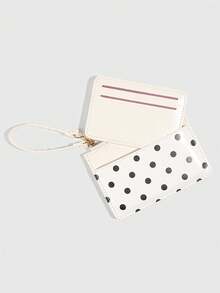 ROMWE 1Pc Y2K Polka Dot Mini Coin Purse, Fashion PU Small Wallet, Kawaii Style Card Holder, ID Document Storage Bag, Detachable Multi-Layer Slim Polka Dot Card Organizer - White - View 5