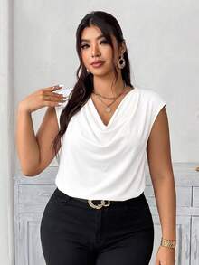 Elenzga 大码女式纯色短袖休闲T恤 - 白色 - 查看 1