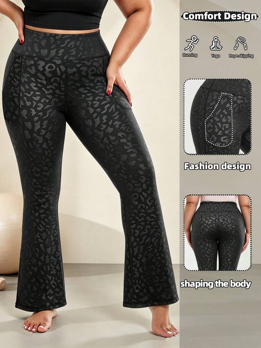 Easithlete Easithlete Women's Plus Size Leopard Print Yoga Leggings Gym Active Black Summer - Black - View 1