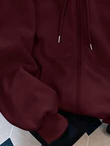Resyla American Vintage Fashion Zipper Long Sleeve Hooded Sweatshirt - Burgundy - View 4