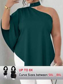 SHEIN CURVE+ Blusa asimétrica de unicolor elegante y cómoda para talla grande, verano - Azul Cadete - Ver 1