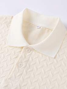 EGENSIO 男士純色紋理短袖休閒 Polo 衫 - 米色 - 查看 7