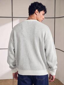Chillumni 男士字母图案圆领宽松休闲针织衫，秋冬季，适合网球运动，Y2K风格，长袖上衣 - 白色 - 查看 2