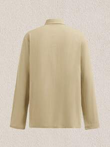Mercer Haus 男士轻薄宽松卡其色亚麻长袖 Polo 衫，半开襟纽扣设计，适合海滩、户外活动（面料略薄半透明；由于批次差异，可能存在轻微色差；欧美尺码偏大；袖子较长） - 卡其色 - 查看 2