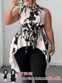 SHEIN CURVE+ Plus Size Women Floral Print Asymmetric Hem Blouse - Multicolor - View 1