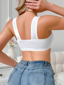 Solid Color Ruched Front Closure Wide Strap Bra - White - View 2