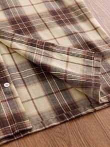 SWAVVY 1pc Super Oversized Cotton Plaid Print Drop Shoulder Shirt - Brown - View 5