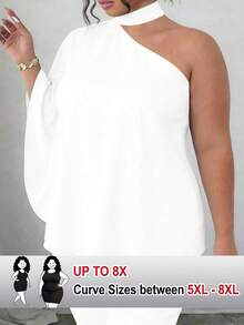 SHEIN CURVE+ Kemeja Kasual Serbaguna untuk Wanita Ukuran Besar dengan Warna Polos, Cocok untuk Pemakaian Sehari-hari - Putih - View 1