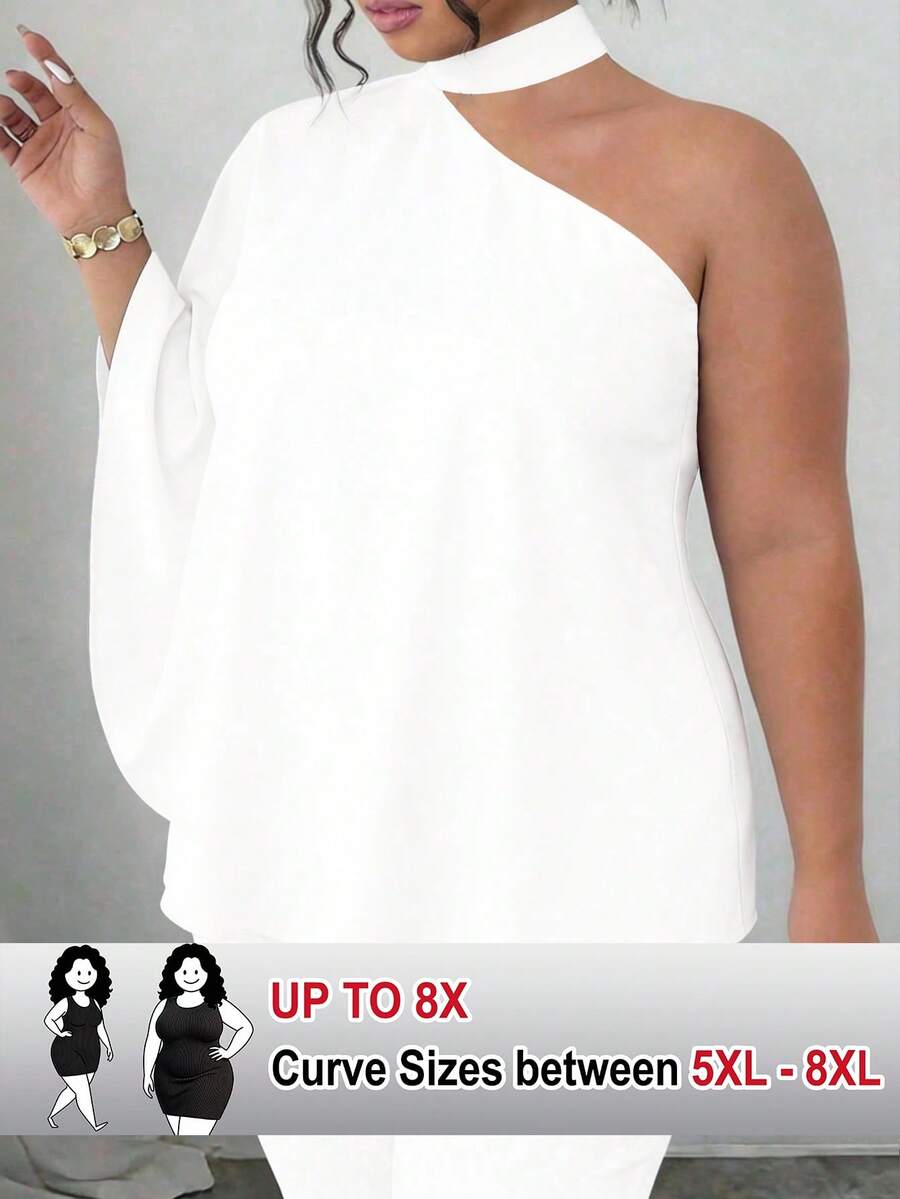 SHEIN CURVE+ Kemeja Kasual Serbaguna untuk Wanita Ukuran Besar dengan Warna Polos, Cocok untuk Pemakaian Sehari-hari - Putih - View 1