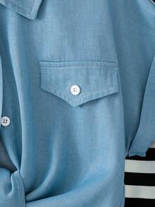 SHEIN 女童 2 件套，藍色打結短版上衣 + 黑色針織背心洋裝，休閒百搭通勤日常穿搭 - 彩色 - 查看 6