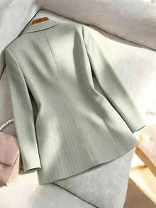 Franclia Women's Elegant Office Striped Blazer,Sage Green Autumn Single-Button Fitted Textured Fabric Jacket,Casual Commute Versatile Spring Khaki Outwear - Green - View 2