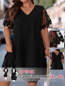 SHEIN CURVE+ Vestido elegante y versátil de talla grande para mujeres - Negro - Ver 1