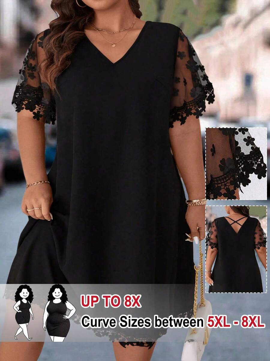 SHEIN CURVE+ Vestido elegante y versátil de talla grande para mujeres - Negro - Ver 1
