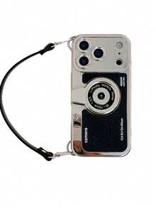 1 Buah Casing Ponsel Berbentuk Kamera Vintage 3D dengan Tali Selempang, Pelindung Anti Guncangan TPU+PC Kompatibel untuk iPhone 16/16 Pro/16 Pro Max/17 Pro Max, Casing Ponsel Desain Kamera Lucu - Hitam - View 2