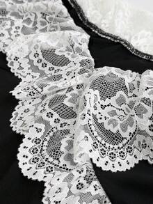 Maweii Bodysuit Seksi Elegan Model Off-Shoulder dengan Patchwork Renda Ukuran Plus untuk Kencan Malam Bersama Teman Wanita, Warna Hitam, Musim Panas - Hitam dan Putih - View 7