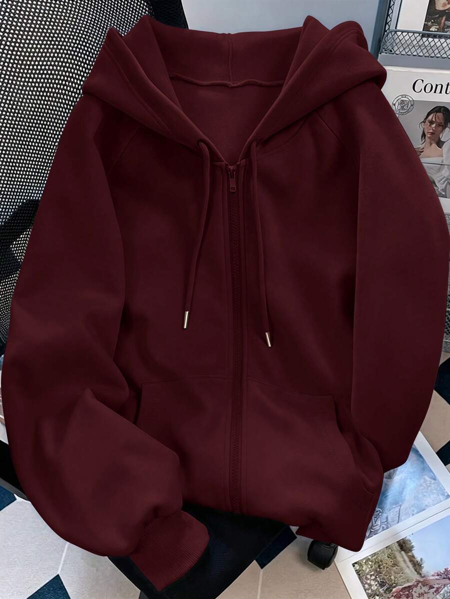 Resyla American Vintage Fashion Zipper Long Sleeve Hooded Sweatshirt - Burgundy - View 1