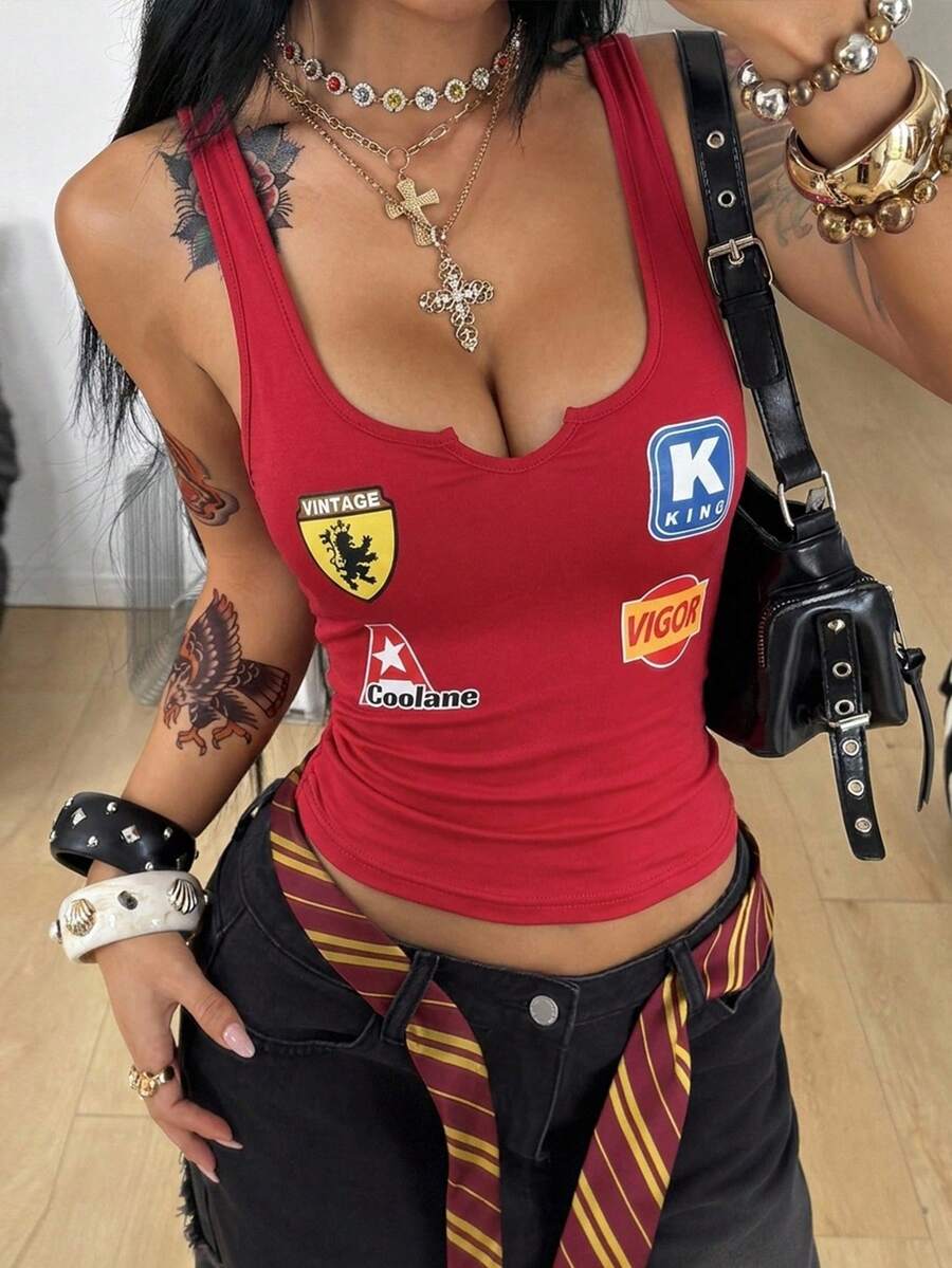 Coolane 女款字母印花百褶修身百搭休閒日常上衣
