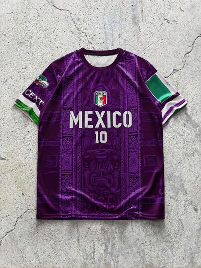 EVRINFINITE Mexico Men's Soccer Jersey & Mexico Youth Crew Neck Comfortable Sports Top, With Mayan & Deity Prints, Suitable For Gold Cup Matches, Soccer Training, Daily Fitness And Leisure, Great Gift