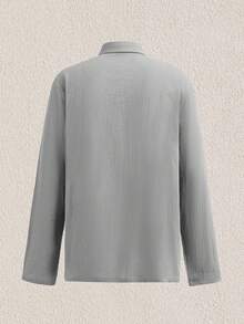 Mercer Haus 男士轻薄宽松灰色亚麻长袖 Polo 衫，半开襟纽扣设计，透气舒适，适合海滩、户外活动（注意：夏季面料轻薄略透；欧美尺码偏大，袖子较长，建议选购小一码） - 銀灰 - 查看 2