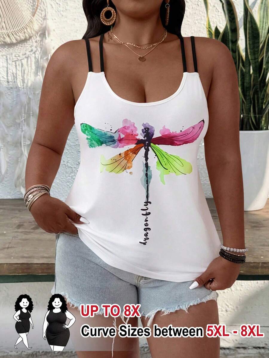 SHEIN CURVE+ Atasan Camisole Wanita Ukuran Besar untuk Liburan Kasual dengan Warna Kontras - Putih - View 1