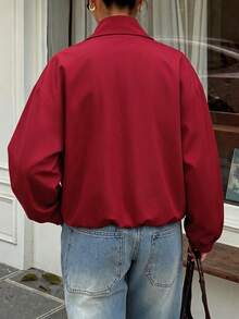 Avenya Hoodie Windbreaker Minimalis Kasual Kerah Tegak Resleting Logam Warna Polos Merah Tua untuk Kerja Sehari-hari Musim Gugur/Dingin - Burgundy - View 6