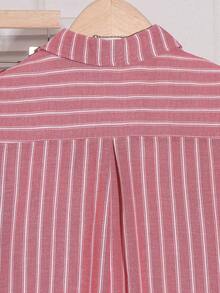 SHEIN 青少年女孩3件套條紋襯衫寬腿褲套裝，復古、開學季、寬鬆、極簡、度假、秋季套裝，韓系青少年女孩服飾 - 紅色 - 查看 6