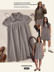 Comfortcana Gaun Boneka Khaki Kawaii Ukuran Plus untuk Awal Musim Gugur, Potongan yang Menawan - Khaki - View 9