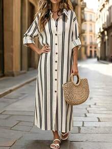 Breezaya Women's Striped Colorblock Casual Daily Summer Dress - Apricot - View 5