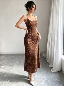 Modelyn 女款波點印花修身時尚細肩帶洋裝 - 彩色 - 查看 4