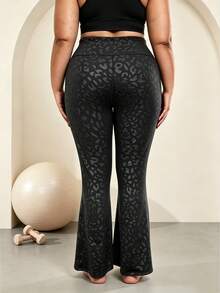 Easithlete Easithlete Women's Plus Size Leopard Print Yoga Leggings Gym Active Black Summer - Black - View 2