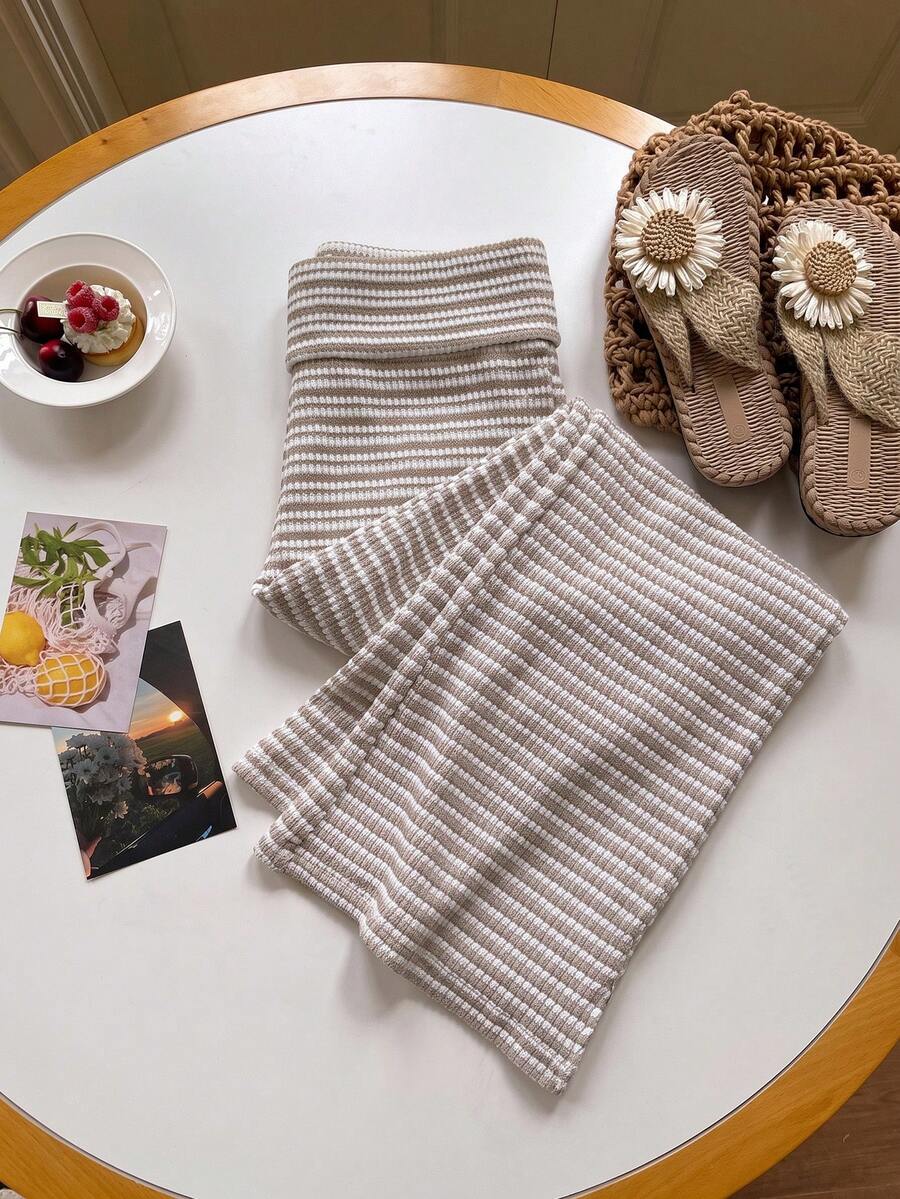Comfortcana Women's Casual Loose Striped 2 Pieces Set - Apricot - View 1