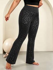 Easithlete Easithlete Women's Plus Size Leopard Print Yoga Leggings Gym Active Black Summer - Black - View 3