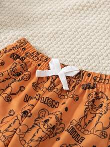 SHEIN Playful Pals 2件組男嬰男童休閒校園風獅子圖案長袖衛衣與長褲套裝，柔軟加厚秋冬男孩套裝 - 彩色 - 查看 4