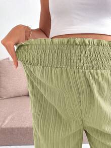 SHEIN Maternity Solid Color Ruffle Waist Wide Leg Loose Long Pants - Green - View 6
