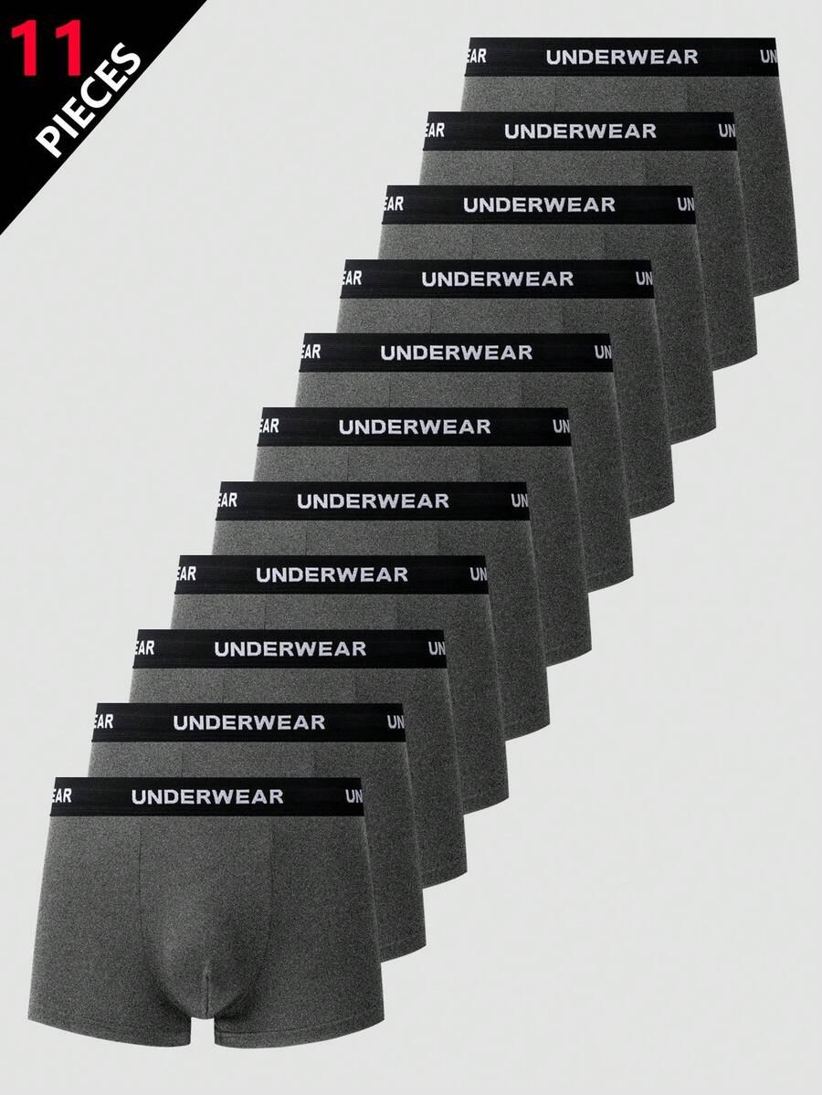 Provexi Provexi 11pcs/Set Men's Solid Color Boxer Briefs With Letter Waistband - Dark Grey - View 1