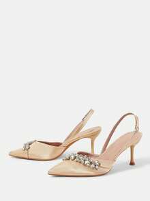 CUCCOO HITCHD Spring And Summer New Rhinestone Decoration Pointed Toe Thin Heel High Heel Elegant Gorgeous Style Wedding Bride Wedding Shoes Dating Dinner Party - Champagne - View 3