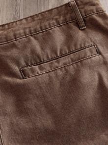 Manfinity Joysei Plus Size Men's American Style Multi-Pocket Flap Pocket Denim Shorts - Coffee Brown - View 5