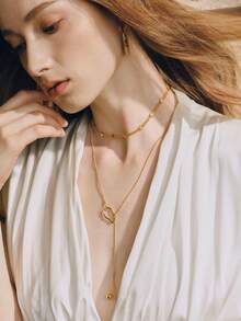 Opalesca 2pcs Gold-Tone Minimalist Necklace Set - Gold - View 3