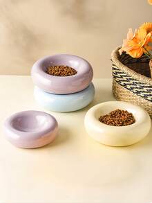 Donut Shape Ceramic Pet Bowl - Stylish Snack And Water Bowl. Large Capacity Anti-Tip Simple Cat Food Bowl-Easy To Clean-Suitable For Small To Medium Pets-Wide Brim Anti-Spill Design-Beautiful Pet Food Bowl - 100ml - View 5